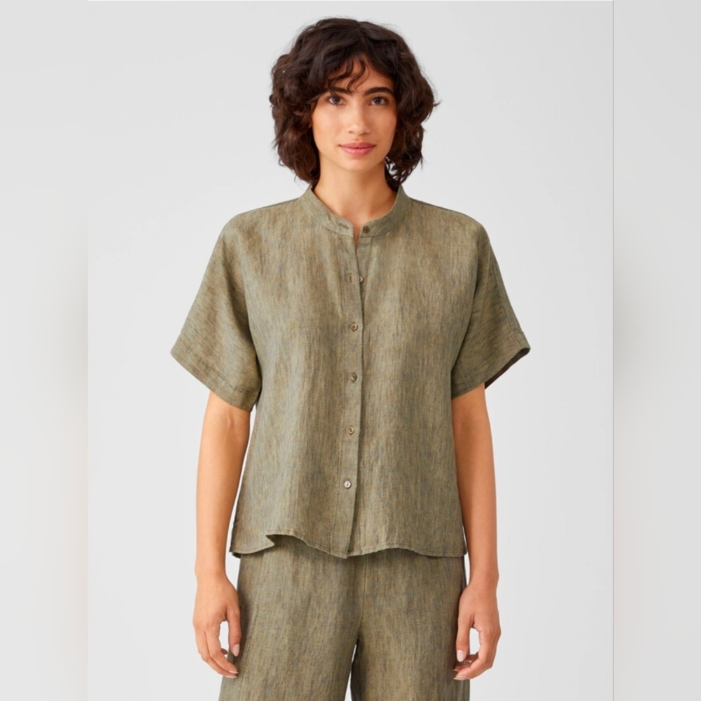 Eileen Fisher Short-Sleeve Linen Blend Button Down Shirt size Medium - Picture 1 of 8